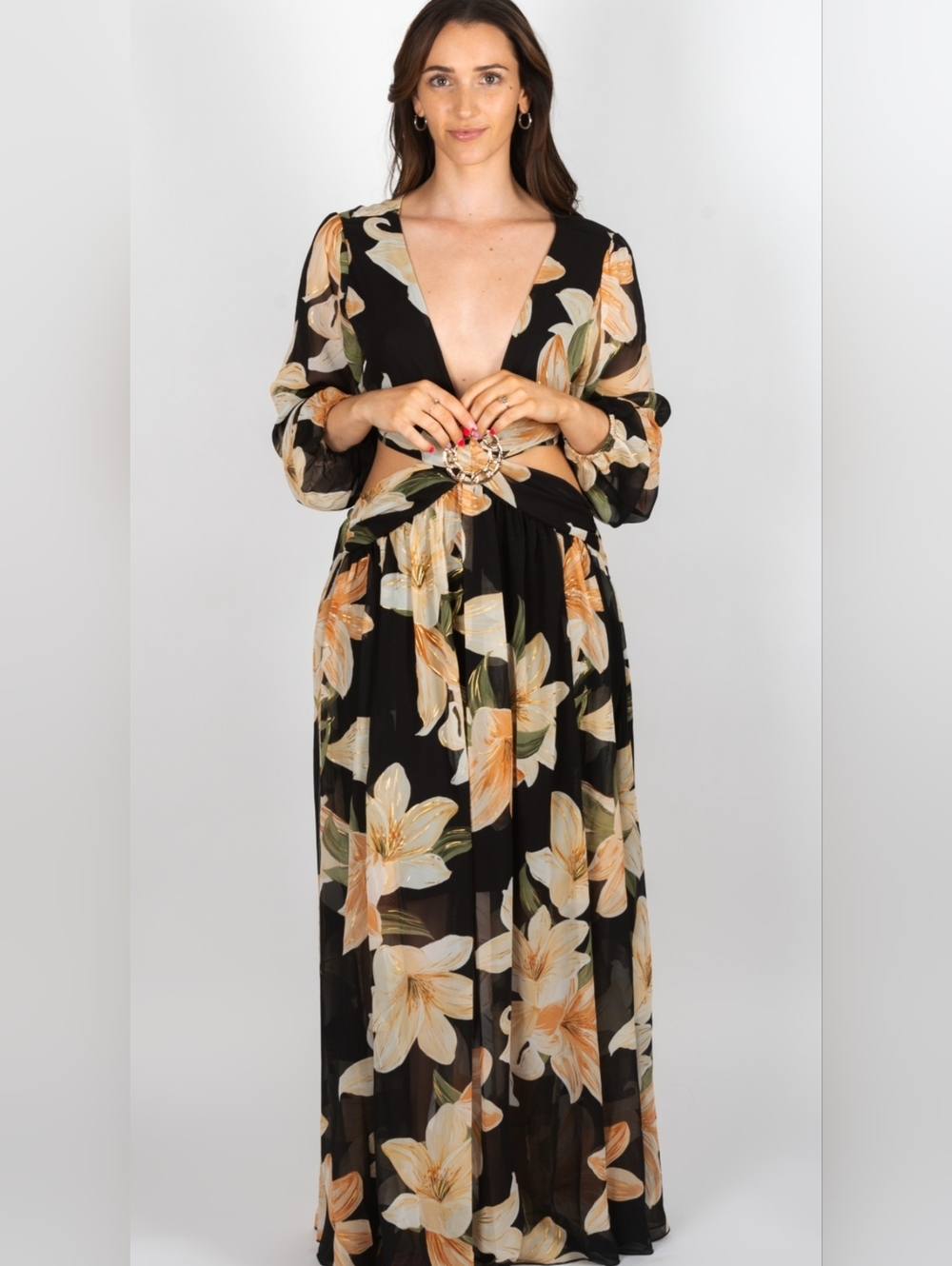 Alexa B Nites Floral Sheer Cut Out Cocktail Wedding Guest Garden Dress